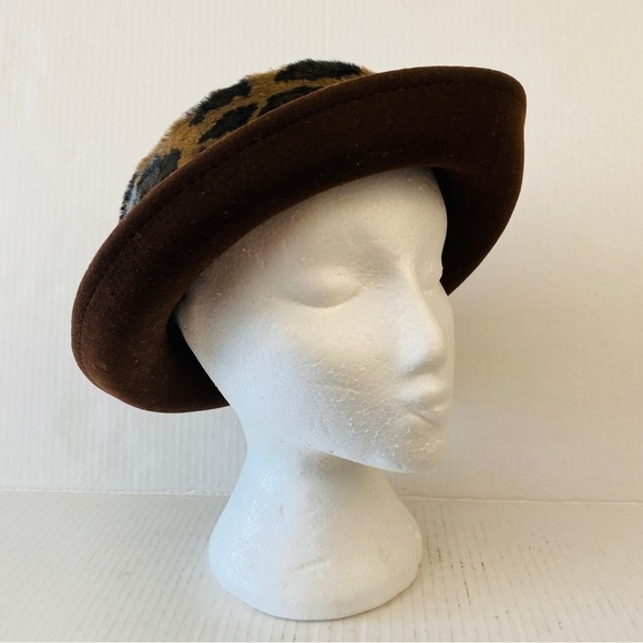 𝅺PRINCIPLES wool hat velvety leopard print band brown 100% wool hat - Picture 6 of 8